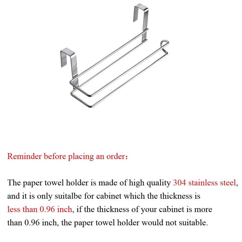 SYIDINZN Paper Towel Hanger Holder Stainless Steel Kitchen Roll Paper Towel Holder Tissue Hanger Organizer Rack for Kitchen Under Cabinet Over Door (Paper Towel Holder) - Image 2